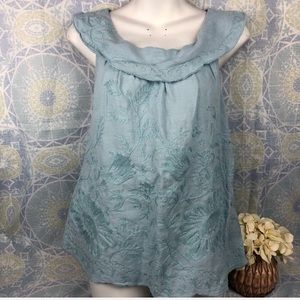 Meadow Rue Passiflora Top Linen Blouse Ruffle Back
